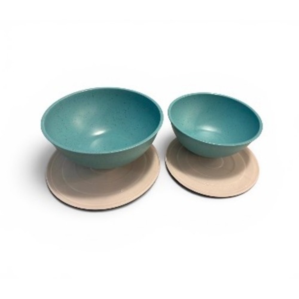 Eco Friendly Recycled Teal Speckled Serving Bowls & Lids Set of 2 Matte Finish